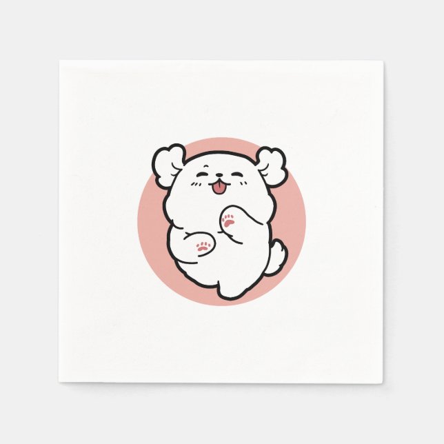 Serviette En Papier Prends un bonjour ! - Joyeux dessin de chien blanc (Devant)