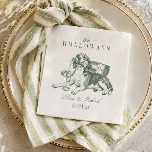 Serviette En Papier Prépa Vert Sauge Beagle Champagne Mariage