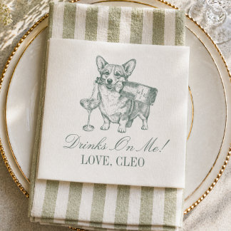 Serviette En Papier Prépa Vert Sauge Corgi Champagne Mariage