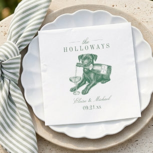 Serviette En Papier Préparatifs Mariage Labrador Vert Sauge Champagne