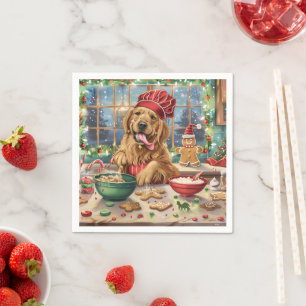 Serviette En Papier Préparation de fêtes de Noël avec un Golden Retrie