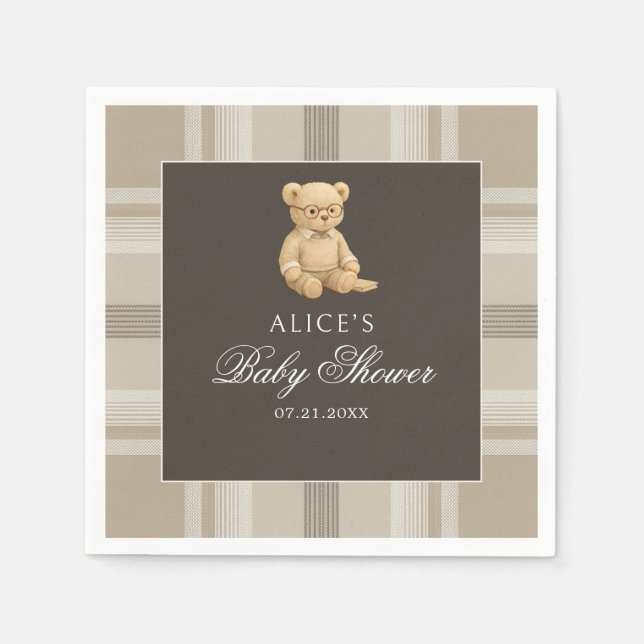 Serviette En Papier Preppy Bear Soft Neutral Baby shower (Devant)