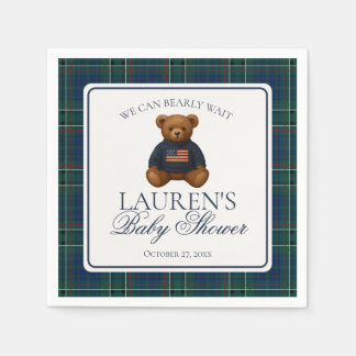 Serviette En Papier Preppy Bear Tartan Pattern Boy Baby Shower