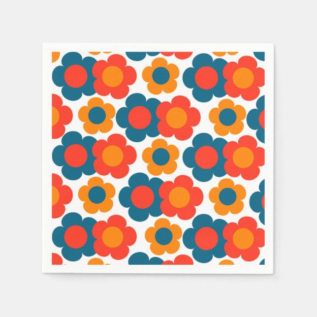 Serviette En Papier Preppy Blue Orange Hippie Motif (Devant)