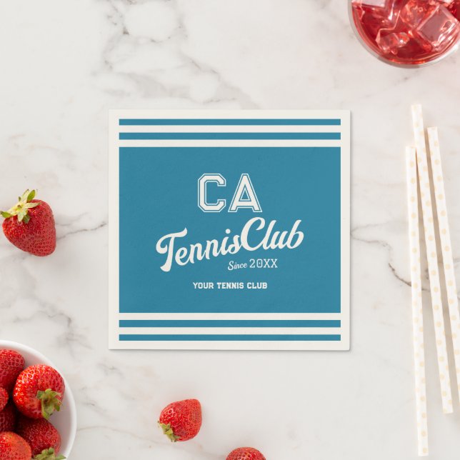 Serviette En Papier Preppy Blue Tennis Club Custom Crest Party (En situation)