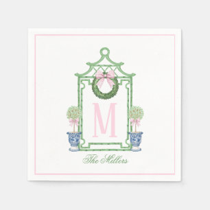 Serviette En Papier Preppy Chinoiserie Pagode de Noël Monogramme