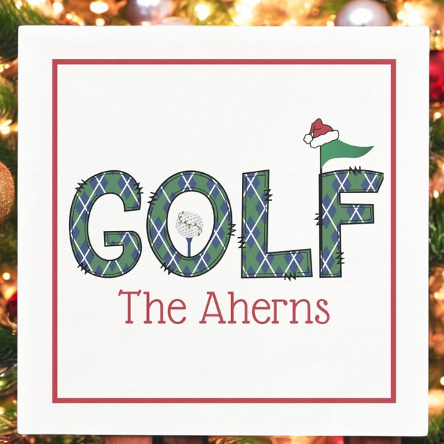 Serviette En Papier Preppy Christmas Golf Blue Green Jacquard personna (Créateur téléchargé)