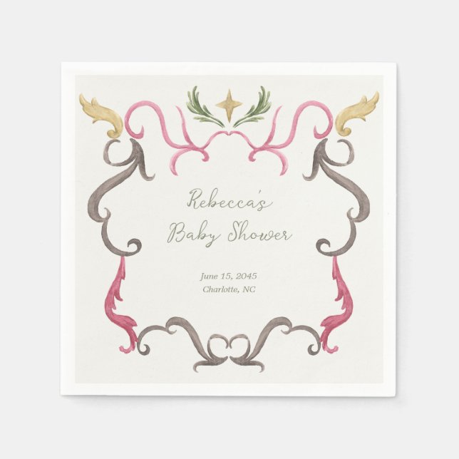 Serviette En Papier Preppy Grandmillenial Maximalist Frame Baby Shower (Devant)