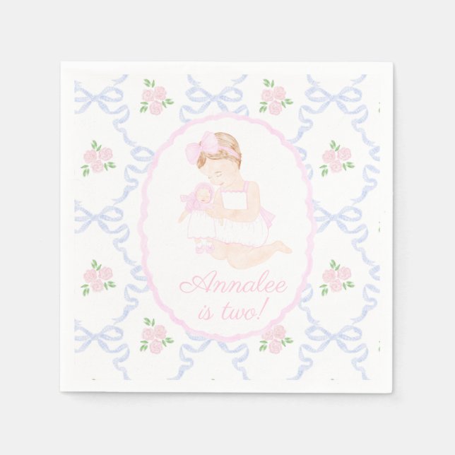 Serviette En Papier Preppy Grandmillennial Dolly and Me Pink Bows (Devant)