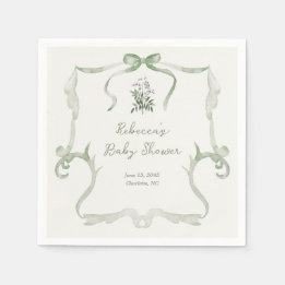 Serviette En Papier Preppy Grandmillennial Neutral Green Baby Shower