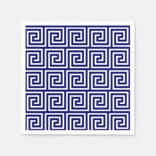 Serviette En Papier Preppy Navy Bleu Blanc Clé grecque Motif