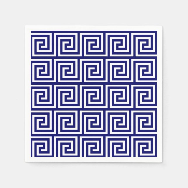 Serviette En Papier Preppy Navy Bleu Blanc Clé grecque Motif (Devant)