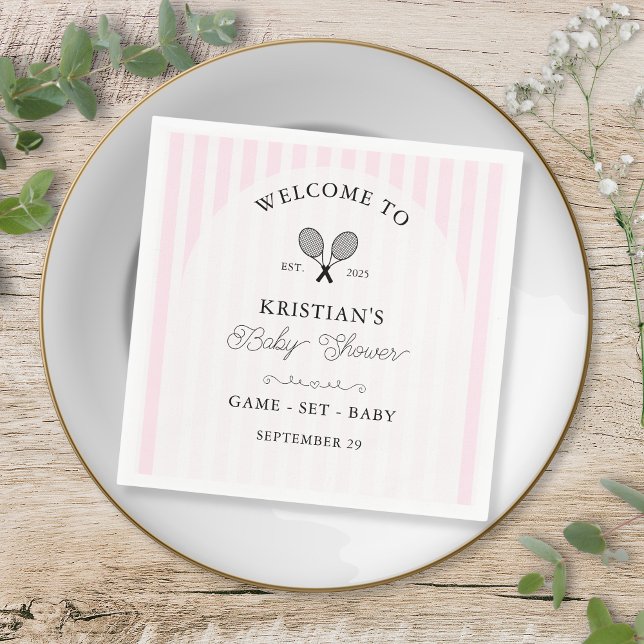 Serviette En Papier Preppy Pink Tennis Country Club Baby shower (pink elegant tennis theme baby shower napkins for chic preppy country club stripes events girly fun)