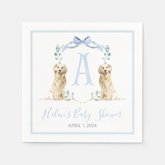 Serviette En Papier Preppy Southern Blue Boy Baby shower Chien (Devant)