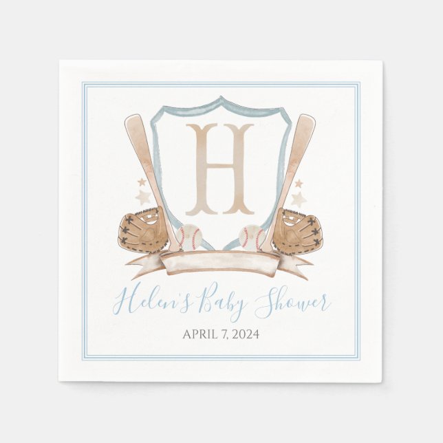 Serviette En Papier Preppy Southern Blue Boy Baseball Baby Shower (Devant)