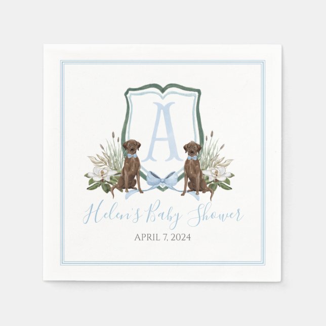 Serviette En Papier Préppy Southern Blue Boy Lab Baby shower serviette (Devant)