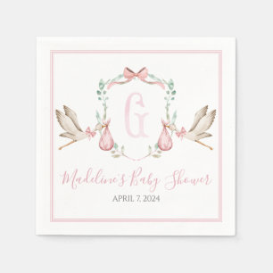 Serviette En Papier Preppy Southern Rose Girl Baby shower de cigogne