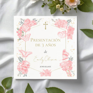 Serviette En Papier Presentación de 3 años Napkins Papillons rose