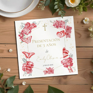 Serviette En Papier Presentación de 3 años Napkins Papillons rouges