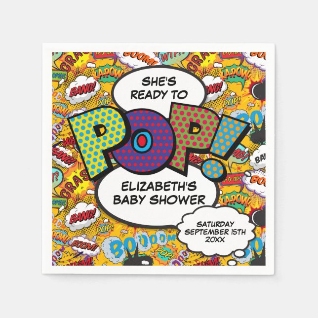 Serviette En Papier Prêt à pop Baby shower amusant Comic Book (Devant)