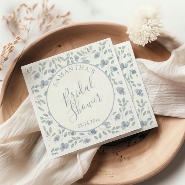 Serviette En Papier Pretty Blue Floral Bridal Shower  (Créateur téléchargé)