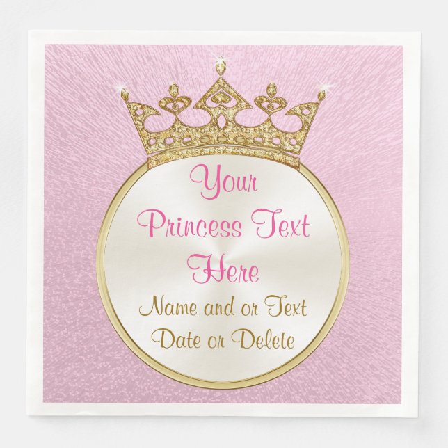 Serviette En Papier Pretty Personnalisé rose et or Princess Napkins (Devant)