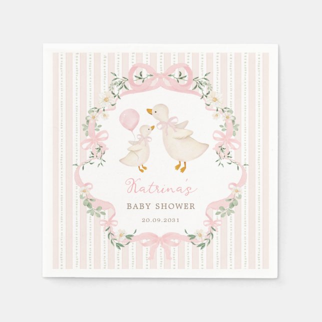 Serviette En Papier Pretty Pink Bow Silly Goose Girl Baby Shower (Devant)
