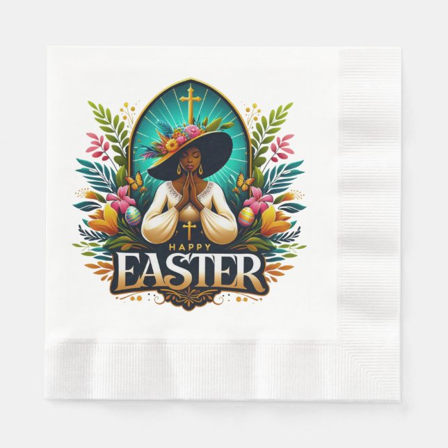 Serviette En Papier Prier Une Africaine Américaine Femme Religieuse Pâ (Devant)
