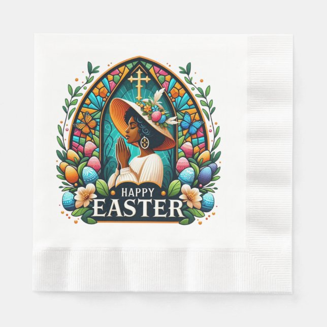 Serviette En Papier Prier Une Africaine Américaine Femme Religieuse Pâ (Devant)