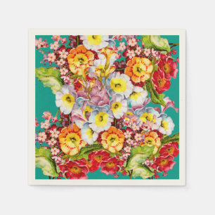 Serviette En Papier Primroses Vintages colorées Motif de printemps fle