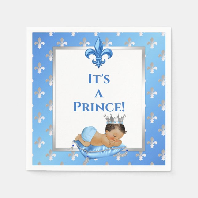 Serviette En Papier Prince Royal Baby Blue & Silver Coussin (Devant)