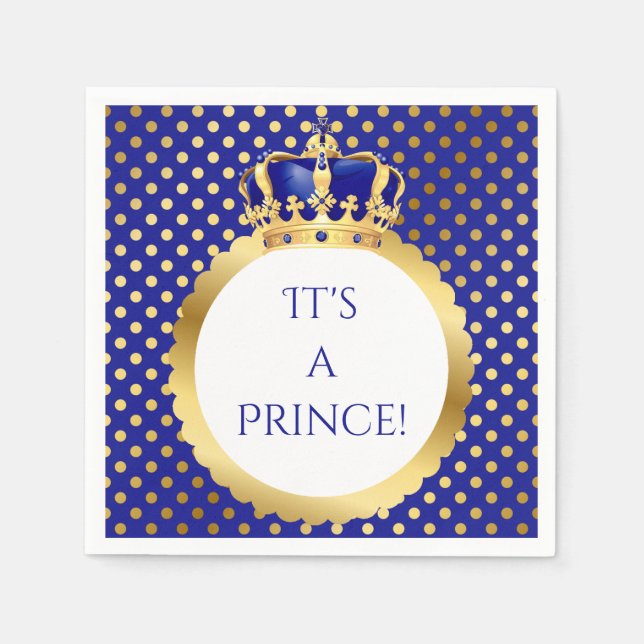 Serviette En Papier Prince Royal Blue & Gold Crown (Devant)