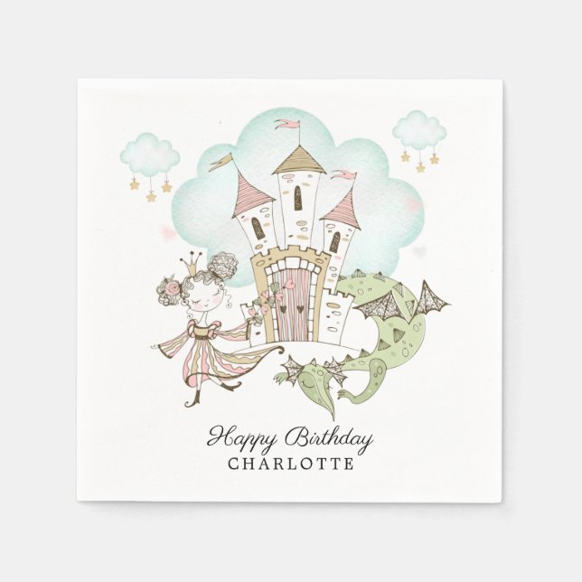 Serviette En Papier Princess Castle Dragon Fête d'anniversaire (Devant)