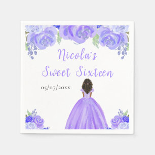 Serviette En Papier Princesse à la peau foncée Fleurs violettes Sweet
