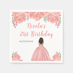 Serviette En Papier Princesse à peau foncée Fête d'anniversaire floral