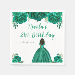 Serviette En Papier Princesse à peau foncée Fête d'anniversaire floral