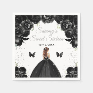 Serviette En Papier Princesse aux Cheveux Noir Brun Sweet Sixteen