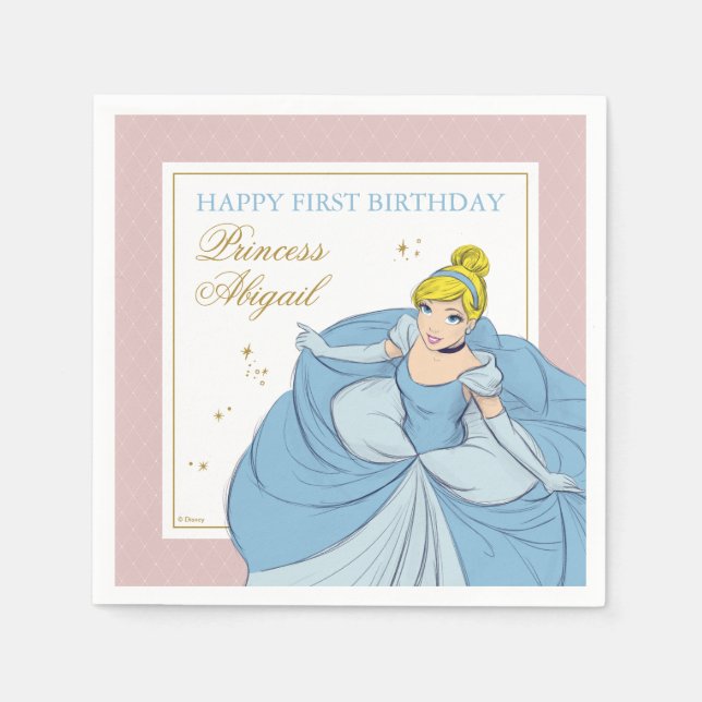 Serviette En Papier Princesse Cendrillon | Aquarelle Anniversaire (Devant)