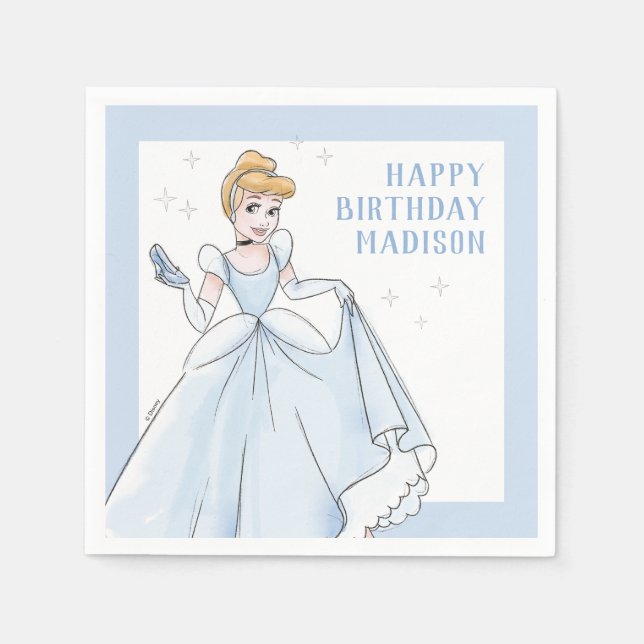 Serviette En Papier Princesse Cendrillon | Aquarelle Anniversaire (Devant)
