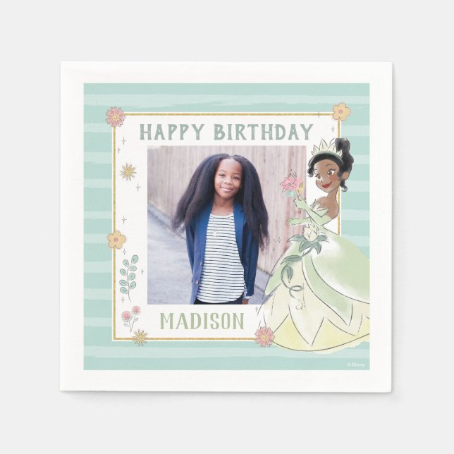 Serviette En Papier Princesse Disney | Aquarelle florale Anniversaire (Devant)