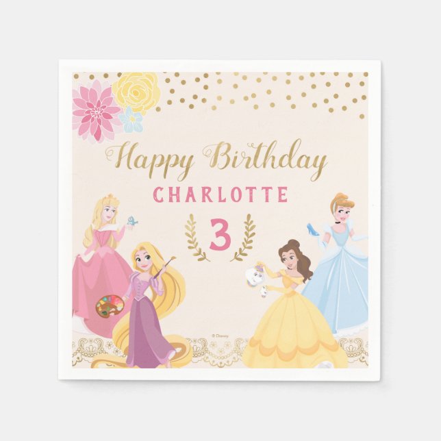 Serviette En Papier Princesse Disney | Floral Gold Confetti Anniversai (Devant)