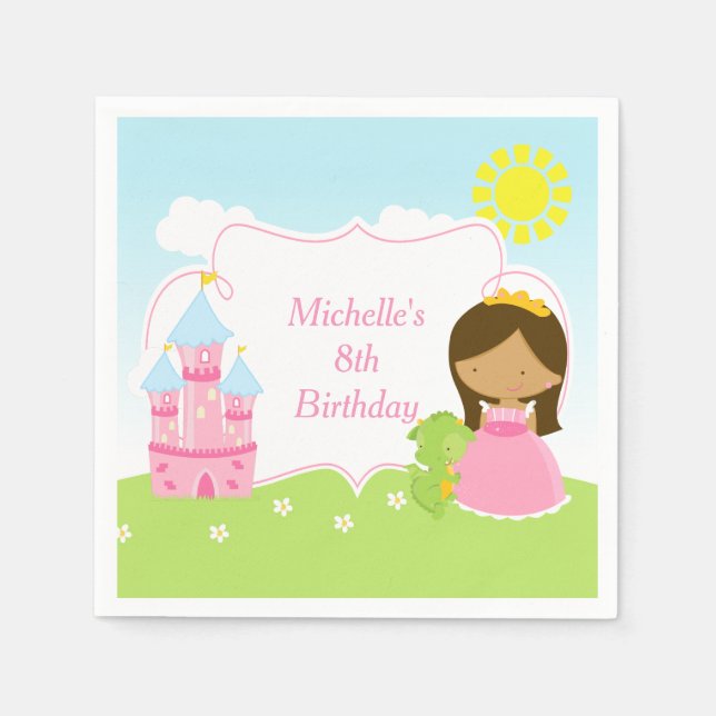 Serviette En Papier Princesse et Dragon afro-américains (Devant)