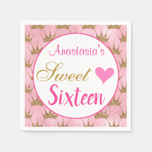 Serviette En Papier Princesse Féminine Rose Or Paillettes Sweet Sixtee