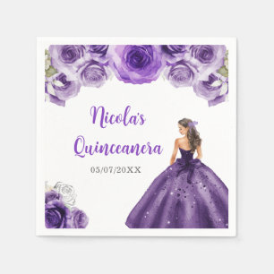 Serviette En Papier Princesse Florale en Robe violette foncée Quincean