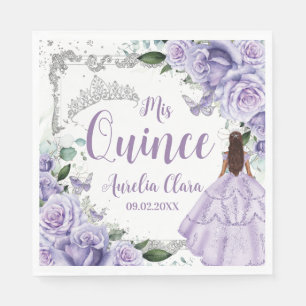 Serviette En Papier Princesse Florale violette Silver Quinceañera 16 1