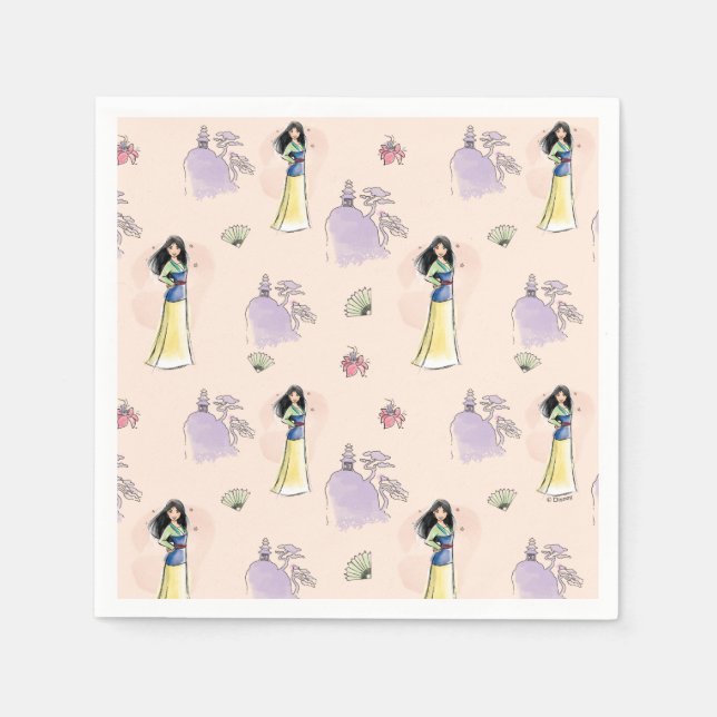 Serviette En Papier Princesse Mulan | Aquarelle Frappe Anniversaire (Devant)