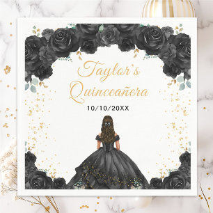 Serviette En Papier Princesse Noire Florale Quinceañera