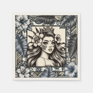 Serviette En Papier Princesse polynésienne Bleu Floral Tribal