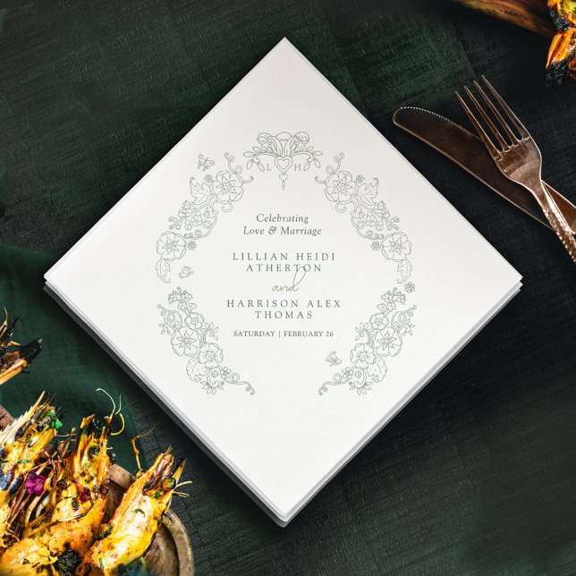 Serviette En Papier Printemps Fleur de lis mariage sauge vert blanc (Créateur téléchargé)