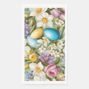Serviette En Papier Printemps. Narcisse, Hyacinthes, Tulipes, Oeufs de